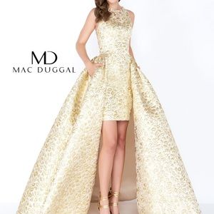 NWT MacDuggal gown with crystal beading, open back, beautiful heavy fabric